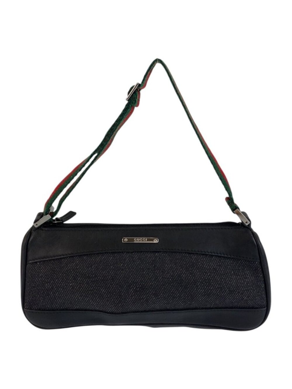 Gucci Sherry Line Black Silver Canvas Handbag Pouch